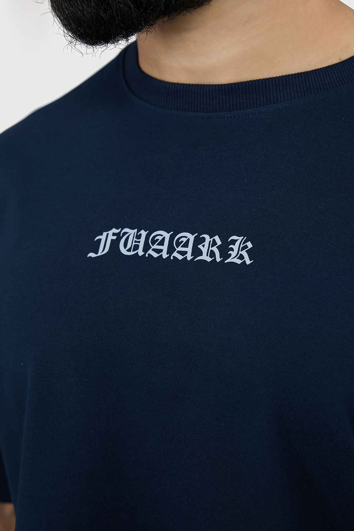 Fuaark Men's Sword Oversized Fit Cotton T-shirt with Front & Back Print | Navy Blue - S