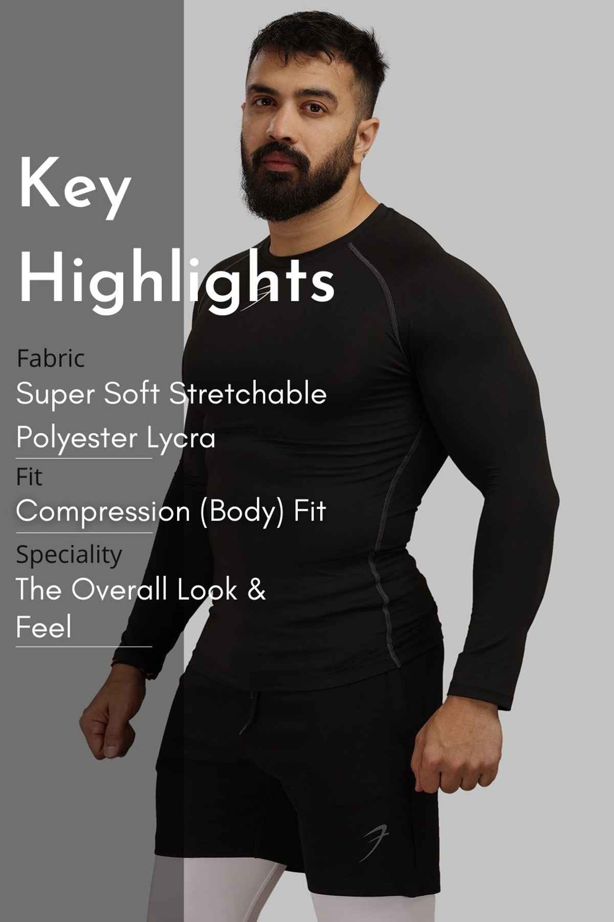 Fuaark Men's Compression Full Sleeve GYM T-shirt | Black - M