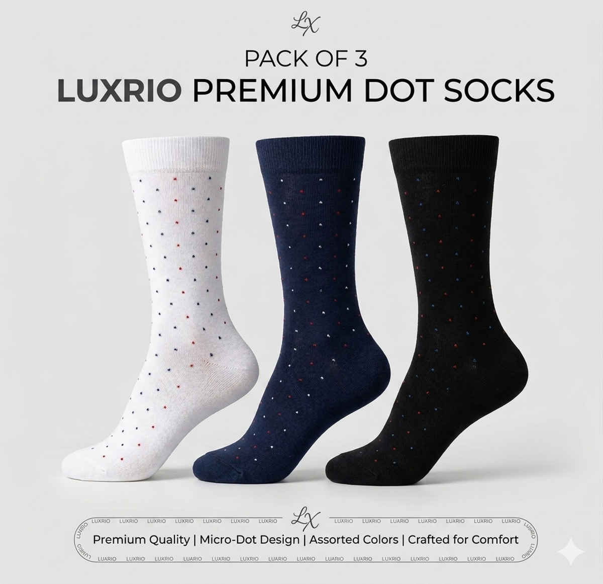 Luxrio Socks for Men Designer Cotton Business Formal Full Length Cotton Socks | SCK-18-3-PK-ANKL | Assorted