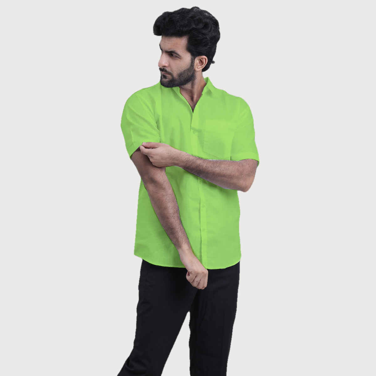 Mad Over Print Men's Classic Handloom Khadi Parrot Green Shirt - L