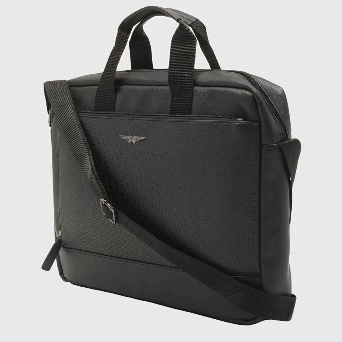 Police Unisex Solid Vegan Leather 15.6 L Laptop Briefcase Bag | Black - 15.6 Inches