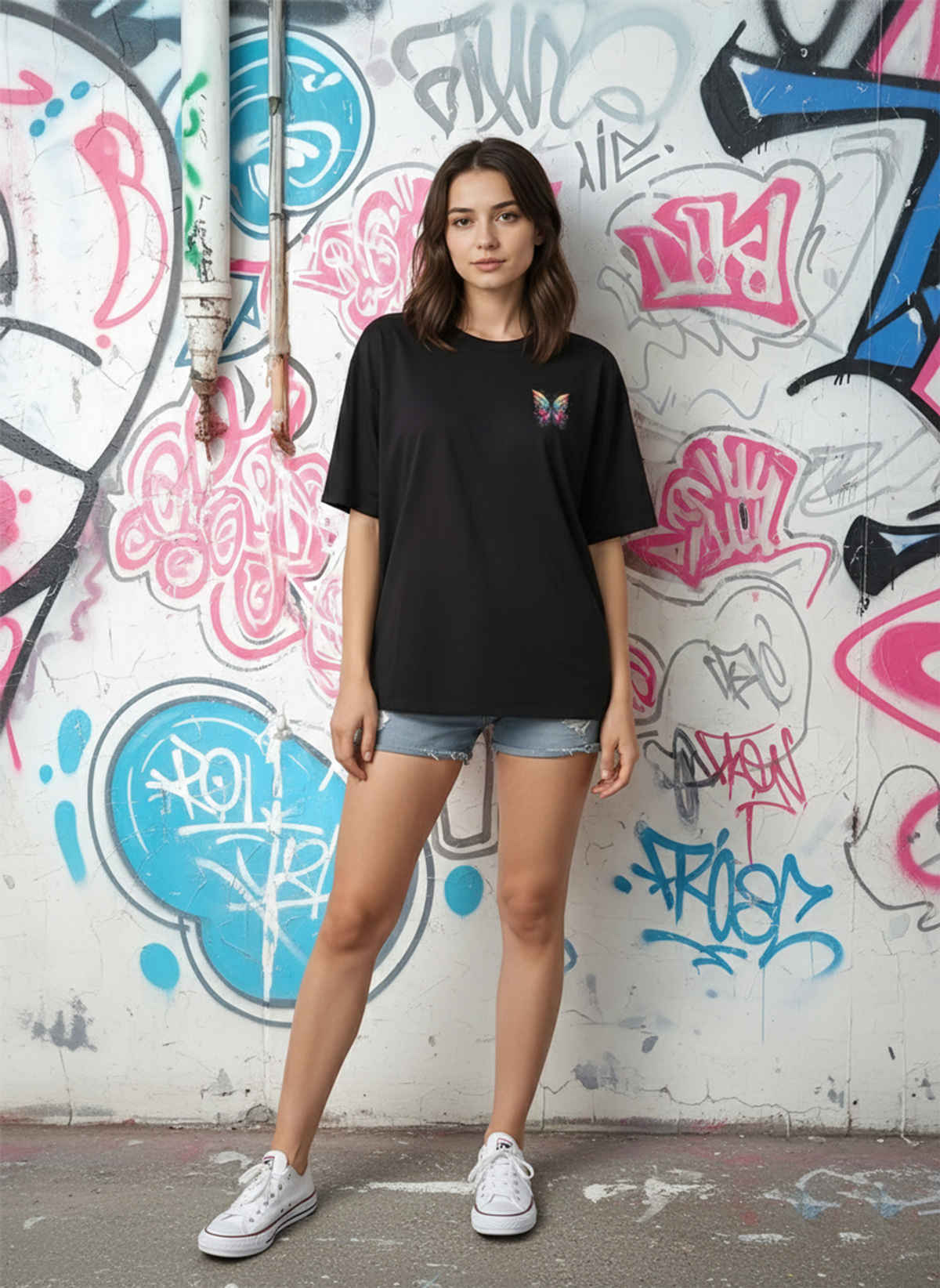 Smartees Women's Oversize Printed Tshirt | Black - S