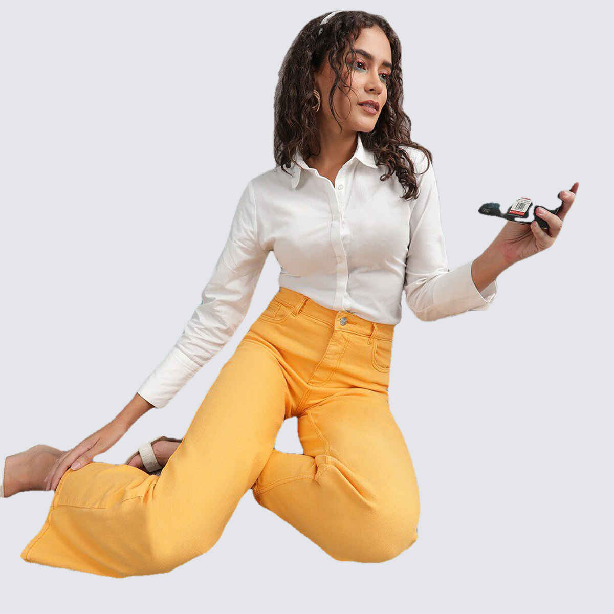 Freehand Women's Overdyed Wide Leg Denim Jeans | Yellow - 30