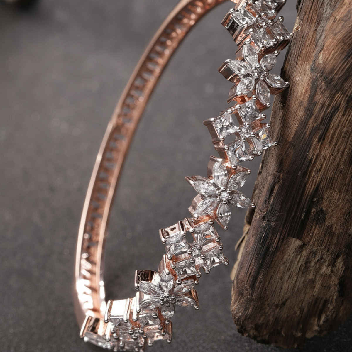Priyaasi Rose Gold-Plated American Diamond Bracelet In Floral Pattern