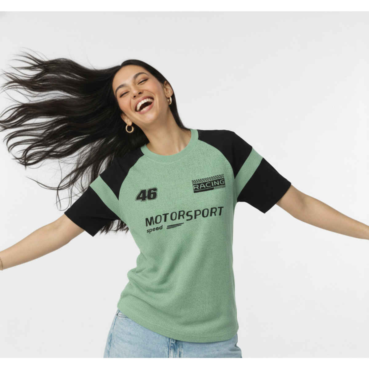 Try This Women's HF Sleeve Typographic Print Round Neck Tshirt | Light Green | M