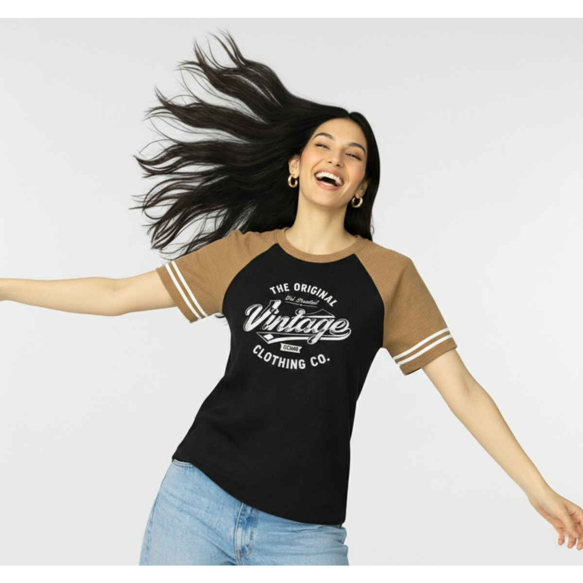Try This Women's HF Sleeve Graphic Print Round Neck Tshirt | Black & Brown | M