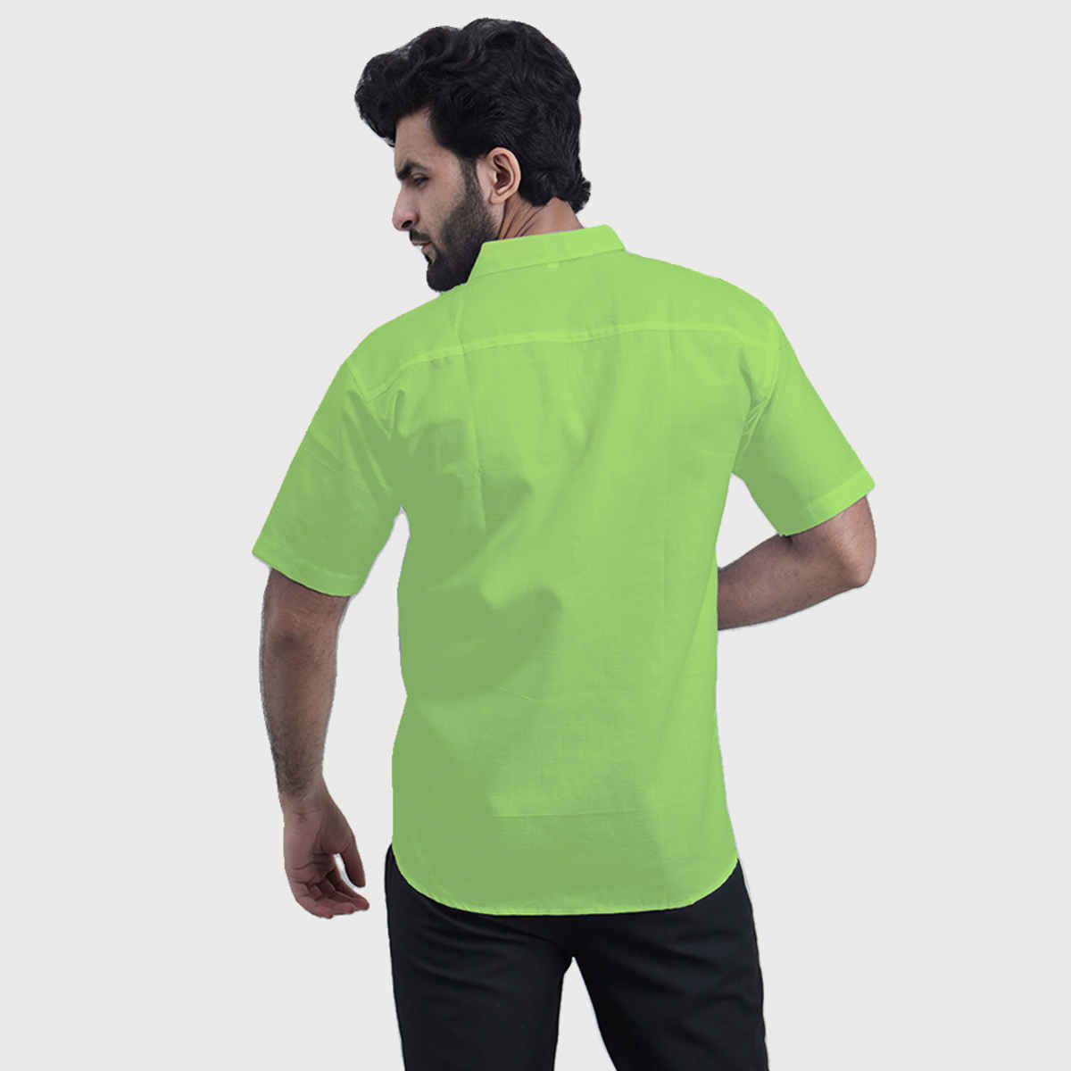 Mad Over Print Men's Classic Handloom Khadi Parrot Green Shirt - L