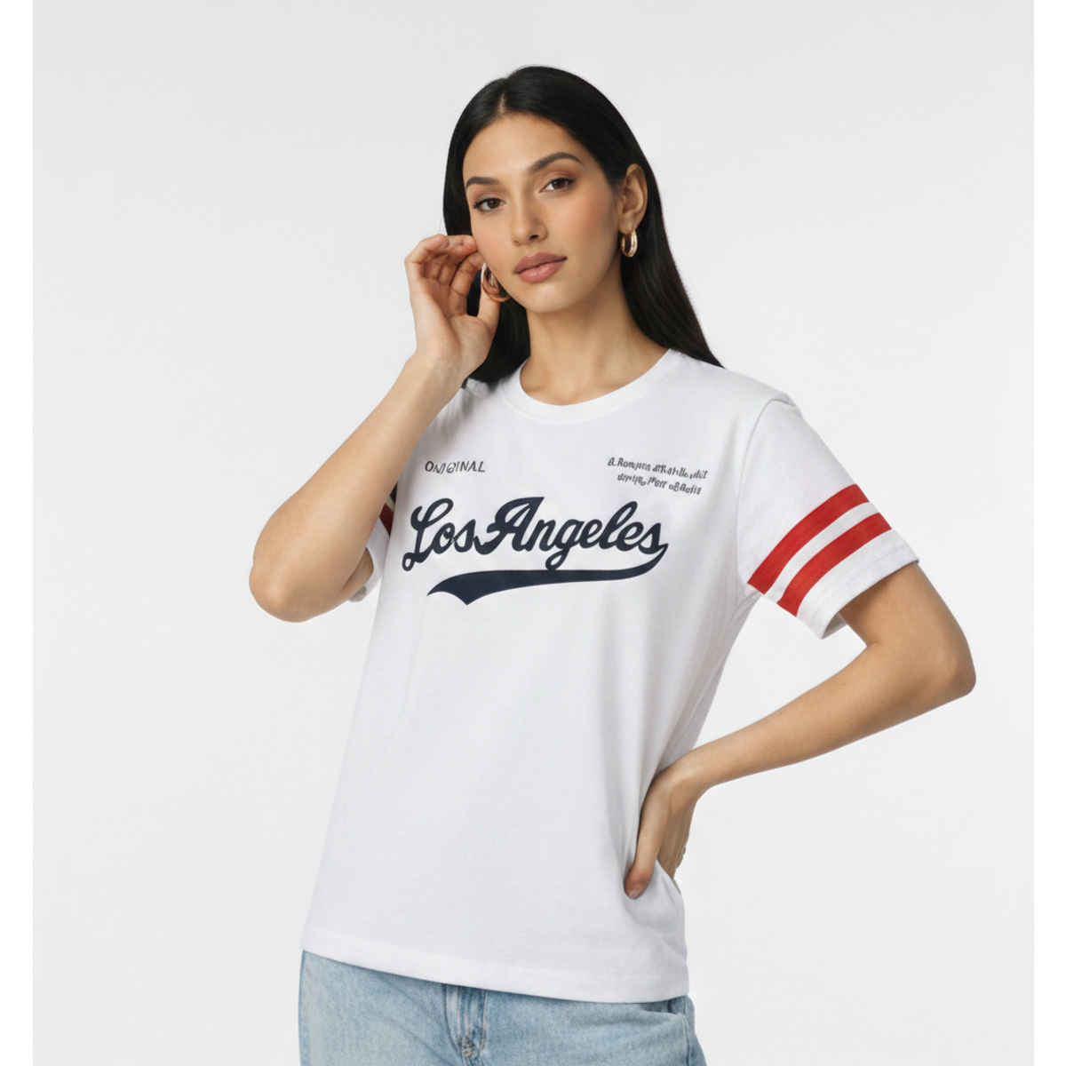 Try This Women's HF Sleeve Printed Round Neck Tshirt | White | XL