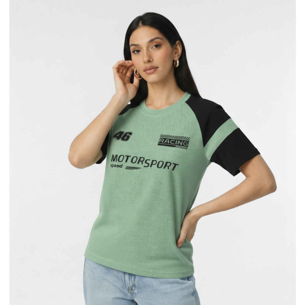 Try This Women's HF Sleeve Typographic Print Round Neck Tshirt | Light Green | M