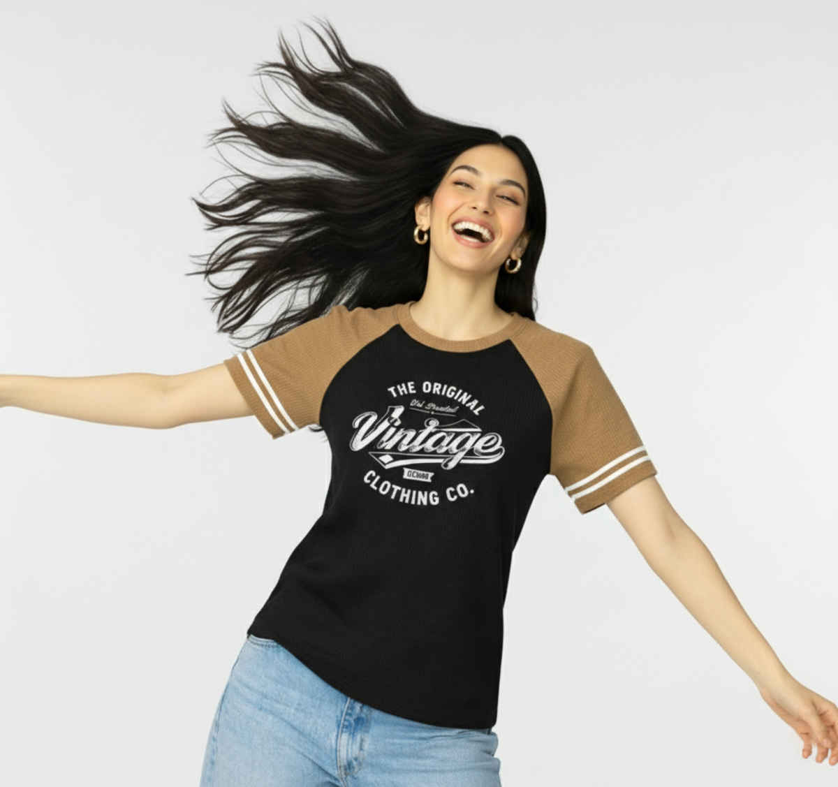 Try This Women's HF Sleeve Graphic Print Round Neck Tshirt | Black & Brown | M