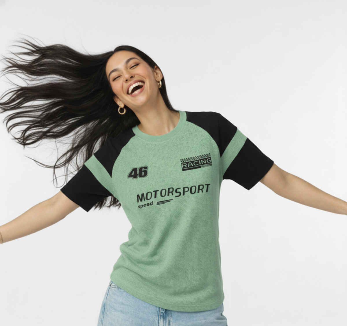 Try This Women's HF Sleeve Typographic Print Round Neck Tshirt | Light Green | XL