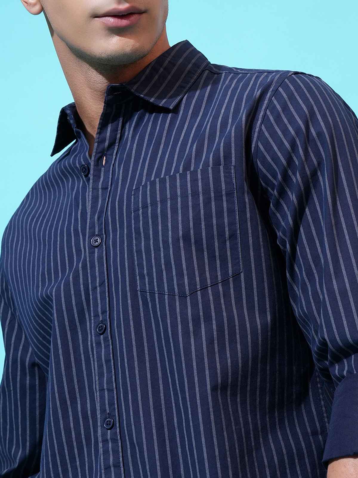 Highlander Men's Checked Slim Fit Shirt | Navy & Grey | M