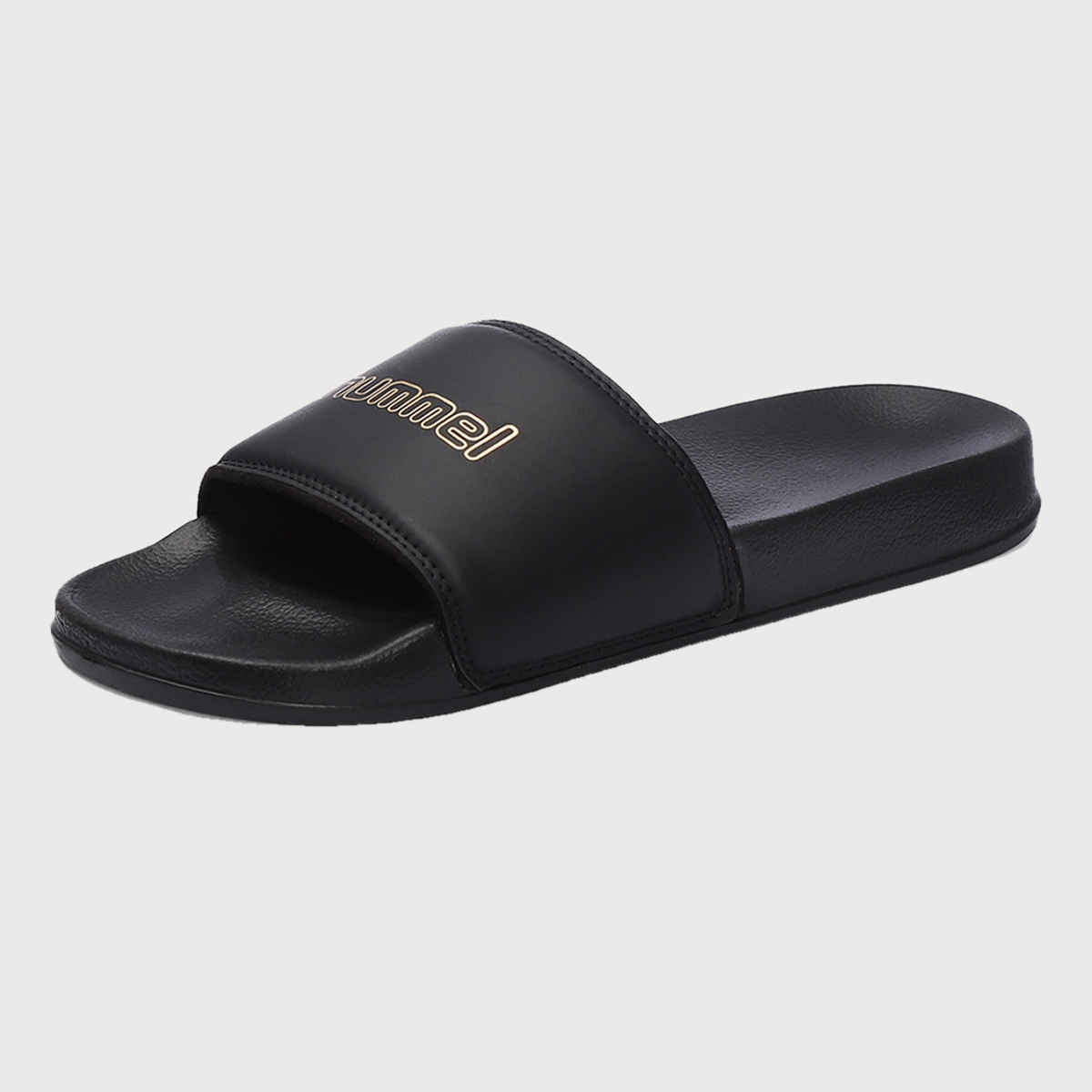 hummel Classic lightweight slides for Men with Cushioned Sole and Arch Support | Black & Gold | 7