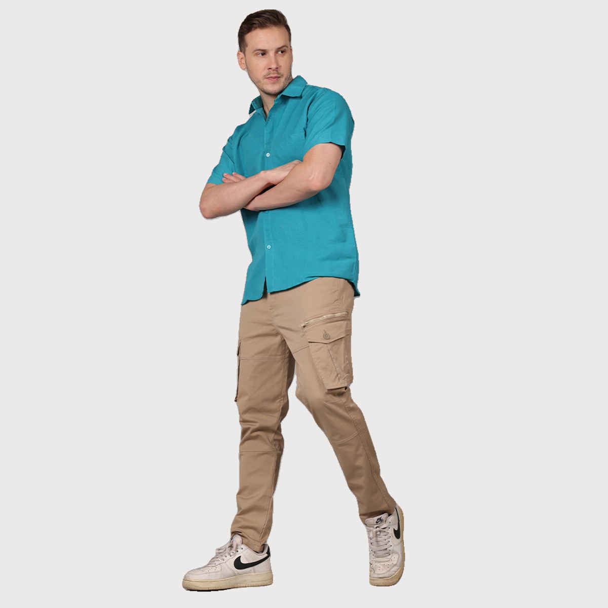 Mad Over Print Men's Teal Breeze Handloom Heritage Khadi Shirt - S