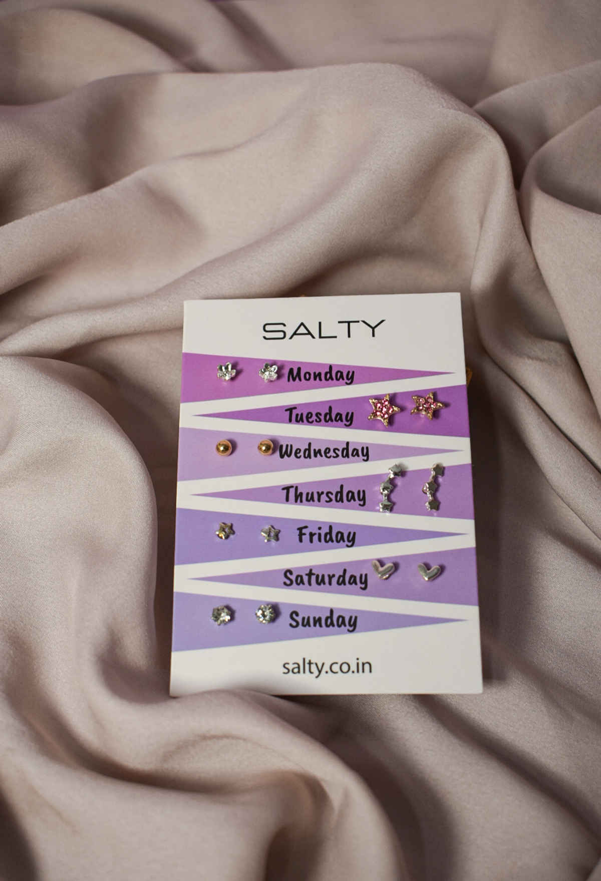 SALTY "Starry" Weekly 7 Stud Earrings Set for Women and Girls| Anti-Tarnish | Silver