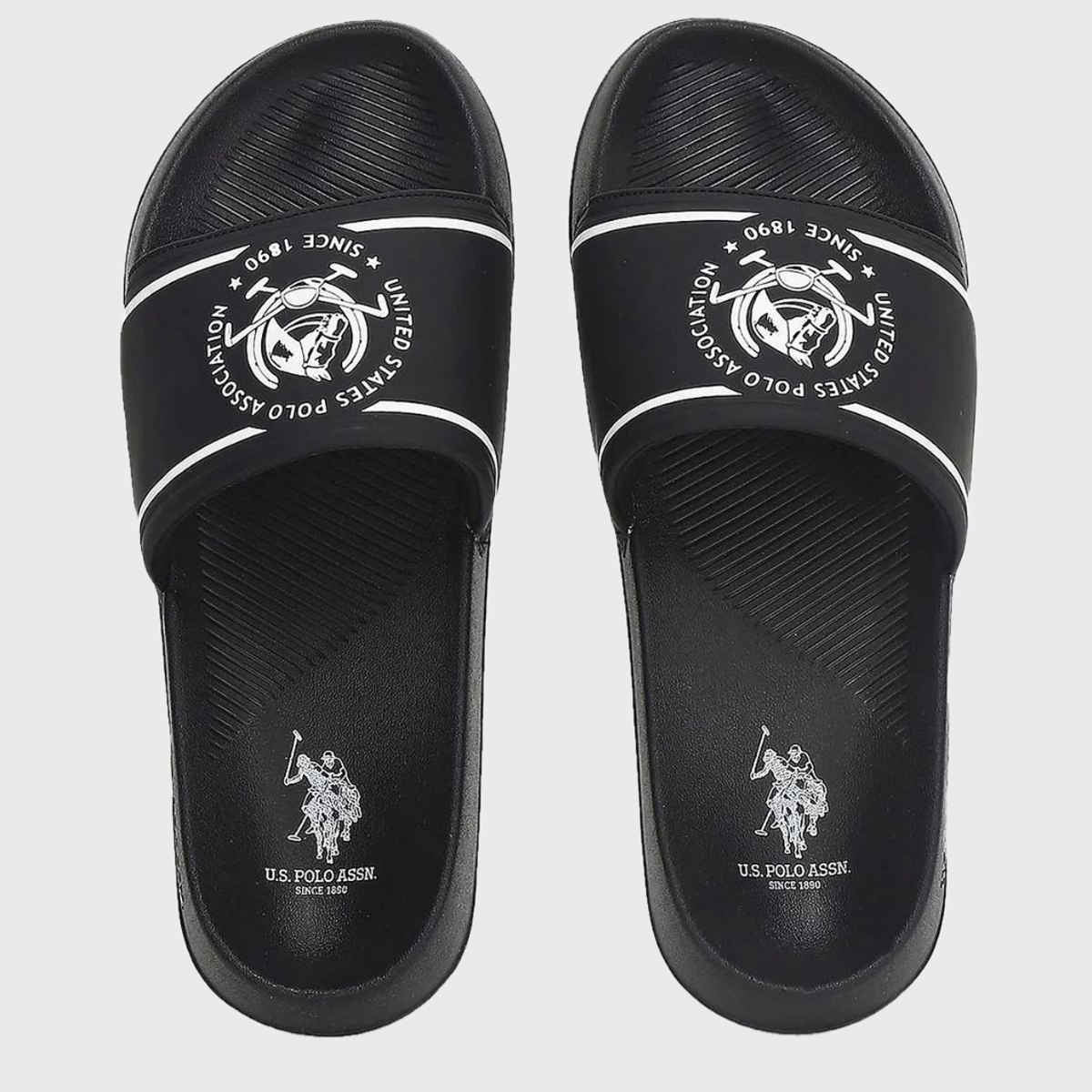 U.S. Polo Assn. Men's Men's Men Brand Print Zane 5.0 Slides Black | UK 9