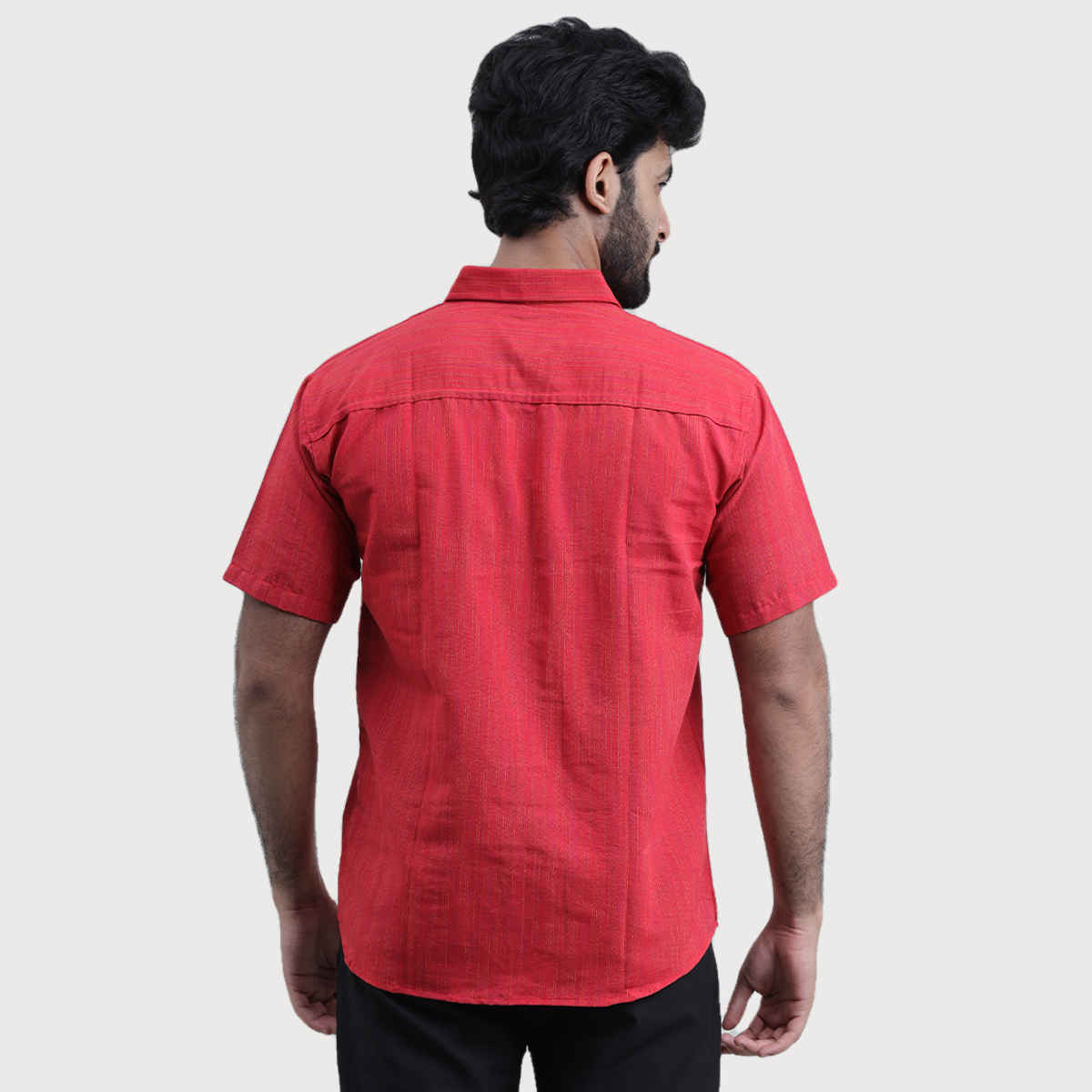 Mad Over Print Men's Handloom Textured Khadi Shirt | Red - M