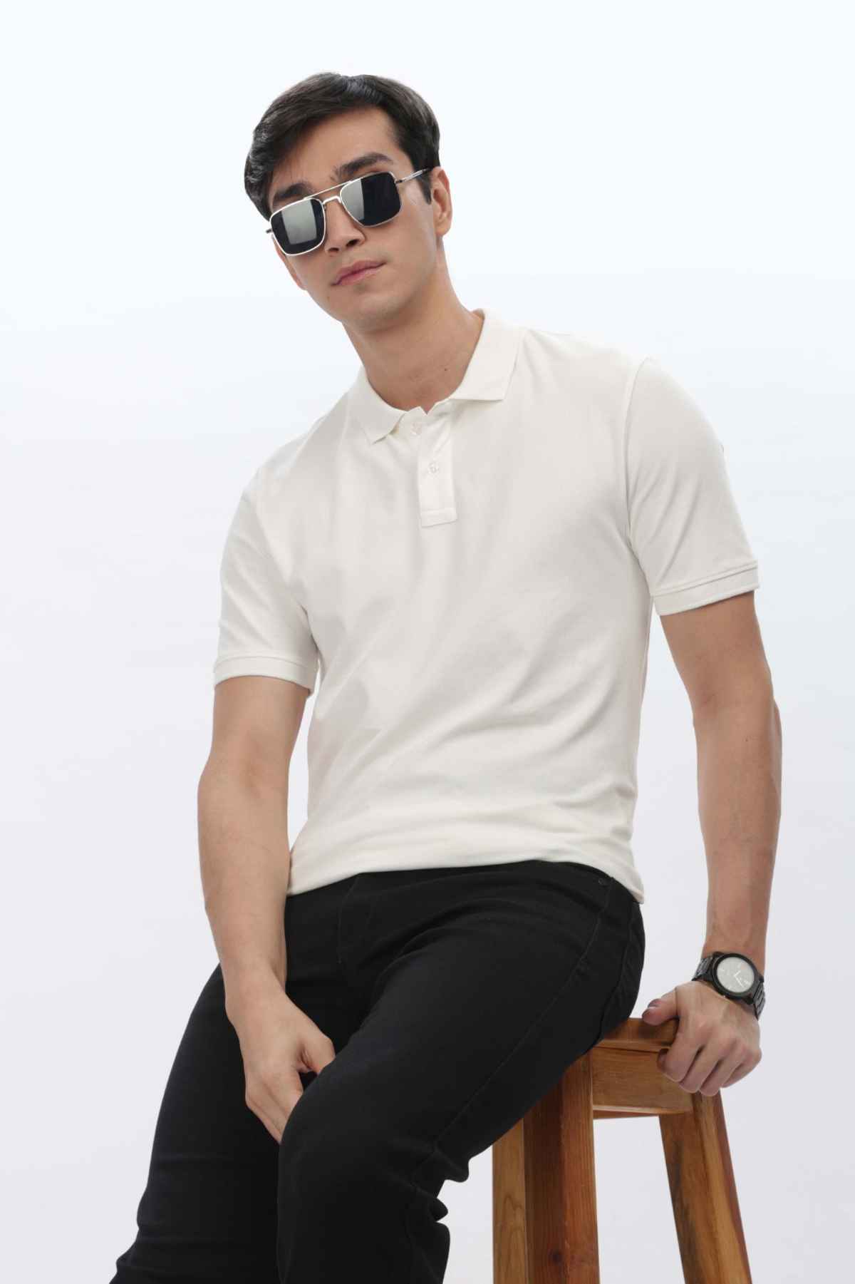 OUTLAWS Men's Premium Cotton Lycra Polo T-Shirt | Cream - M