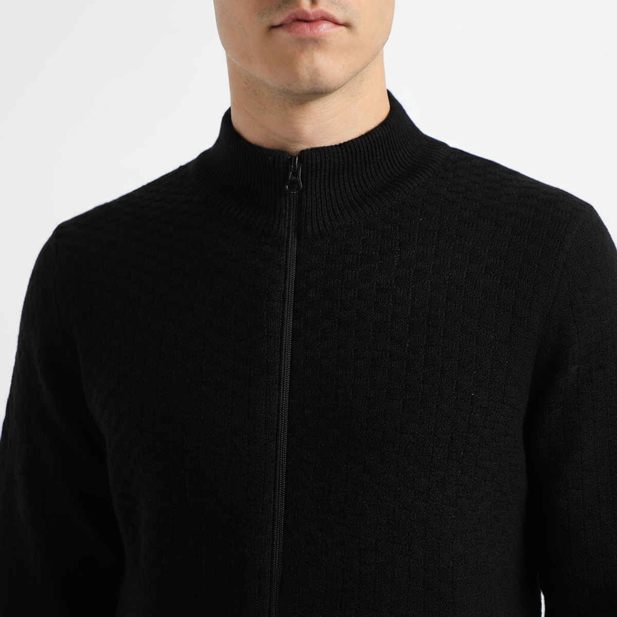 Dennis Lingo Men's Mock Neck Regular Fit Solid Sweater | Black | M