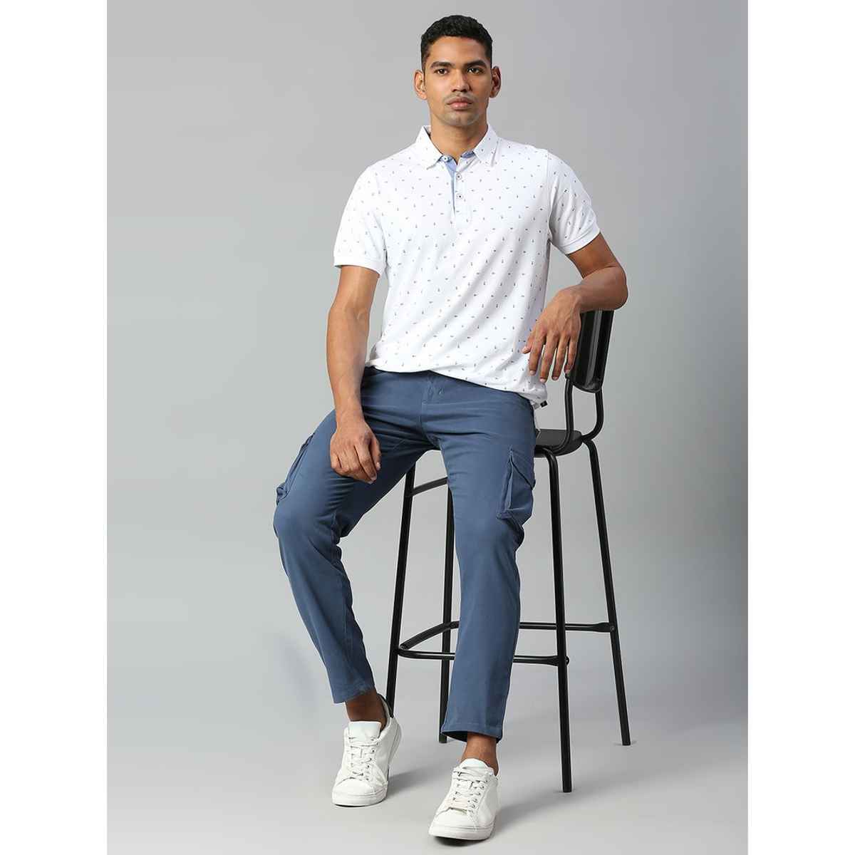 Dennis Lingo Men's Tapered Fit Cotton Cargos Trousers | Petrol Blue | 30