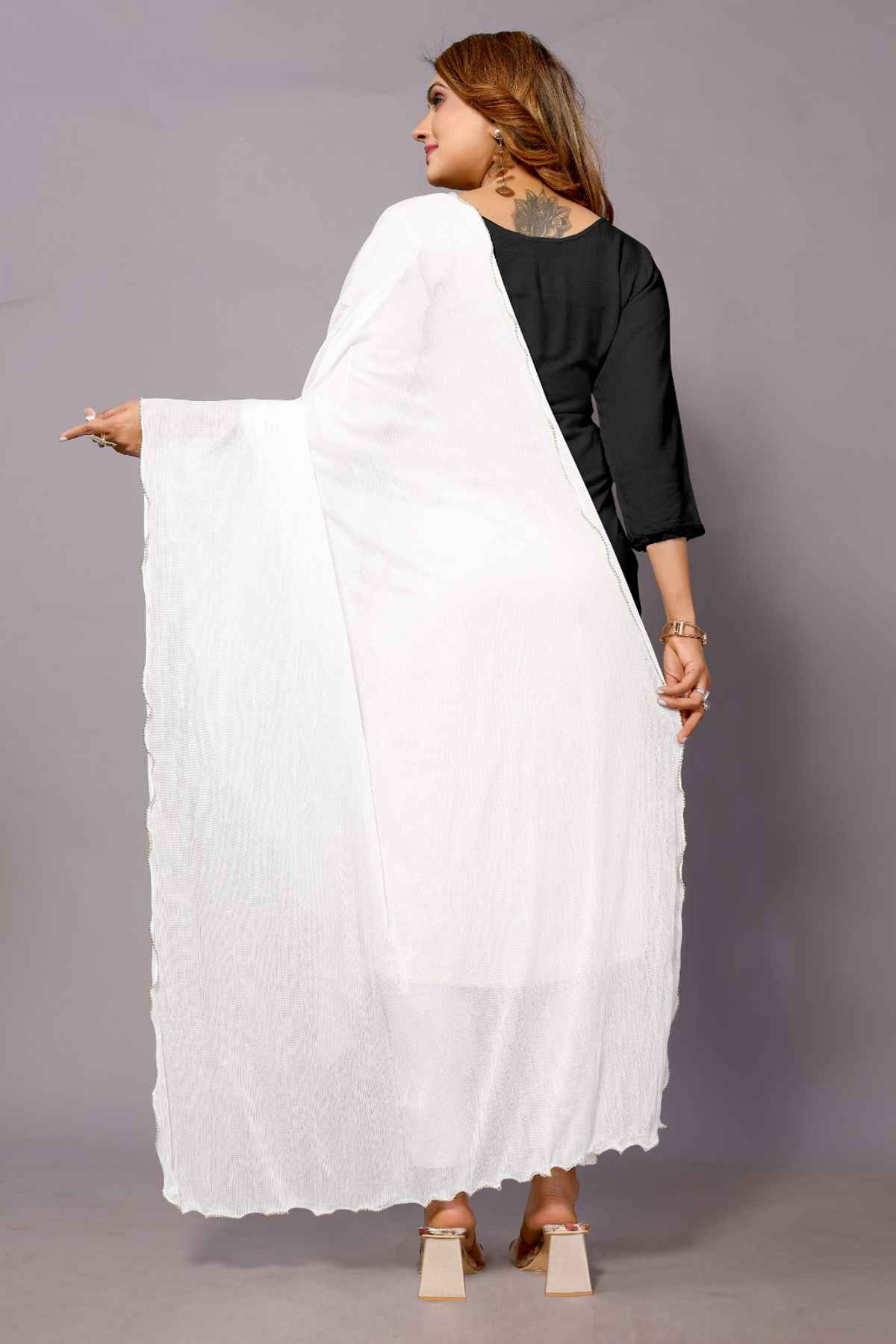 Fabflick Elegant Lycra Solid Dupatta for Women with Moti Embellished Border | White