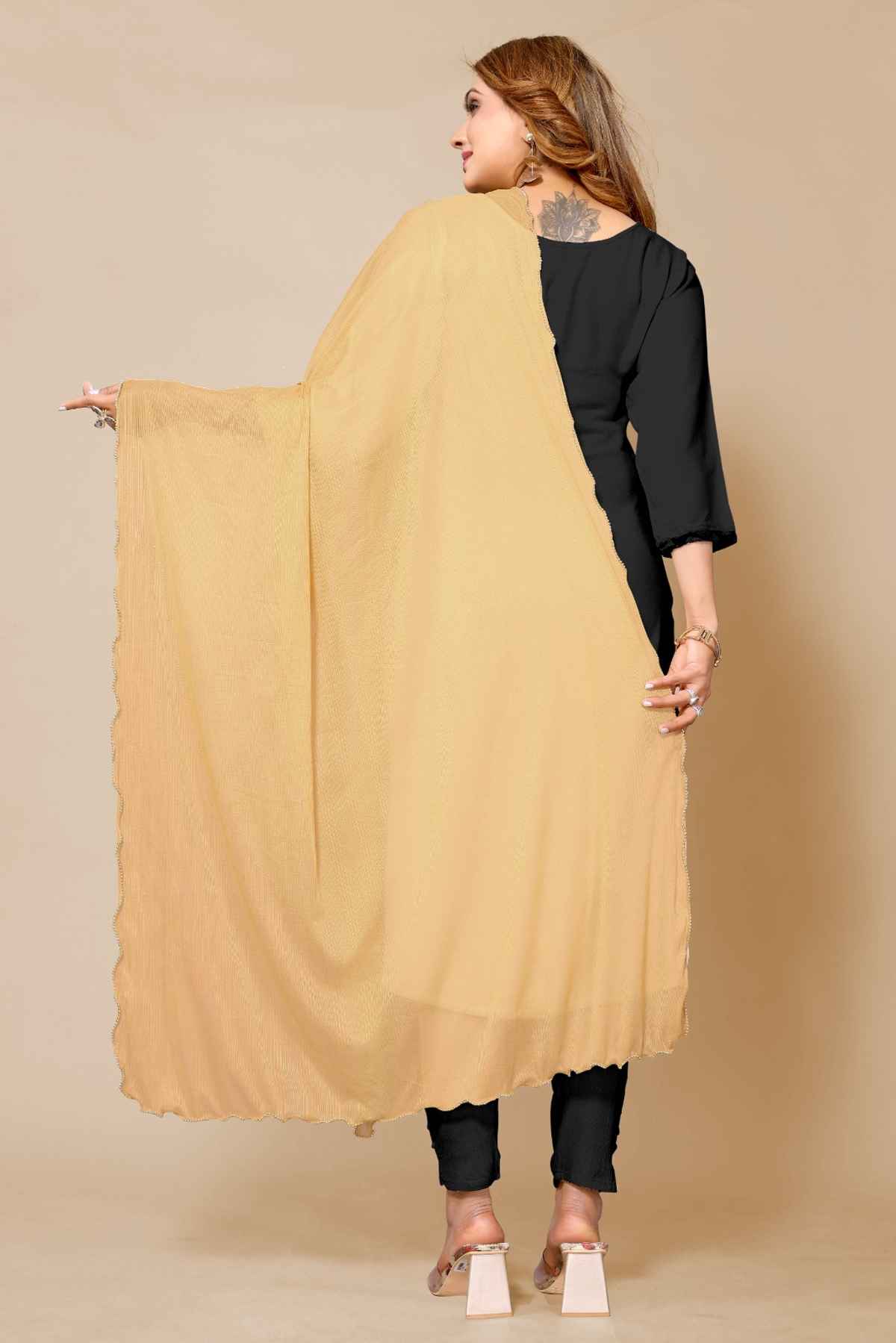 Fabflick Women's Elegant Lycra Solid Dupatta with Moti Embellished Border | Beige