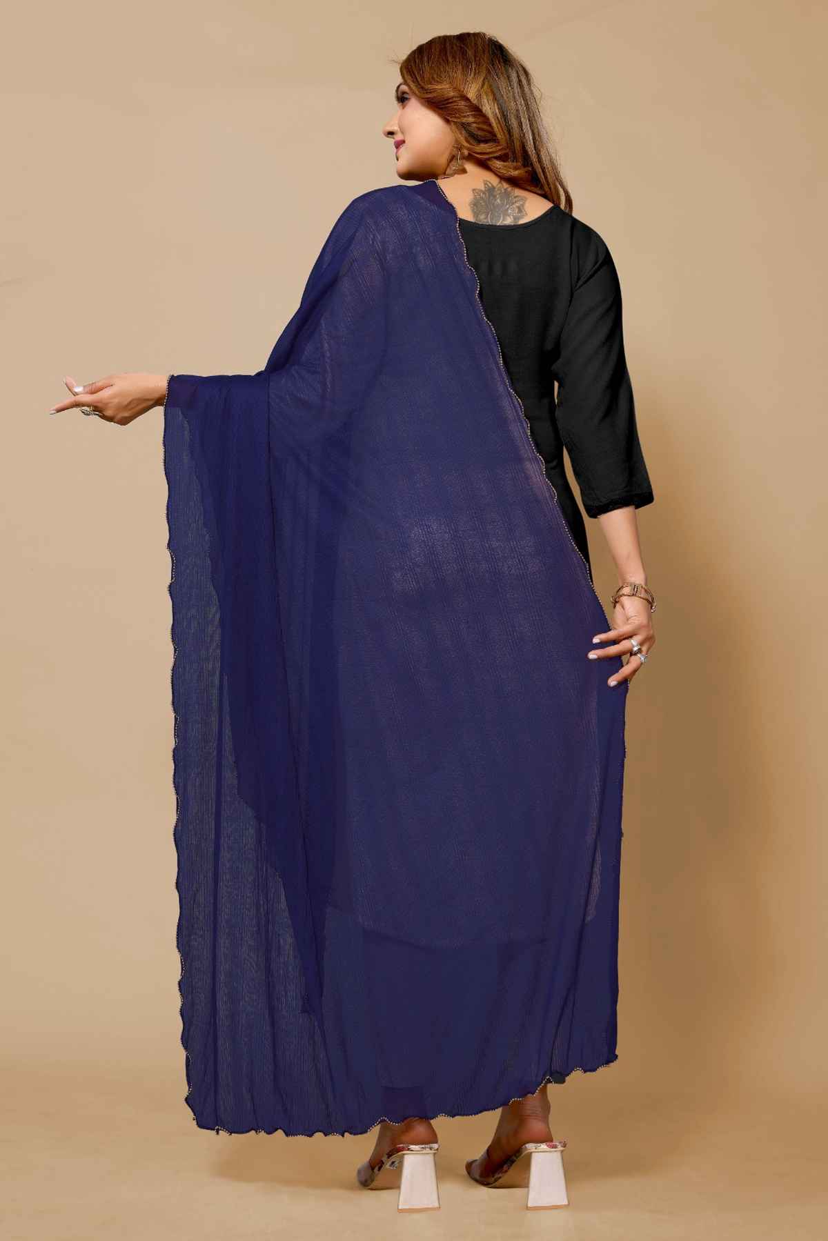 Fabflick Women's Elegant Lycra Solid Dupatta with Moti Embellished Border | Blue