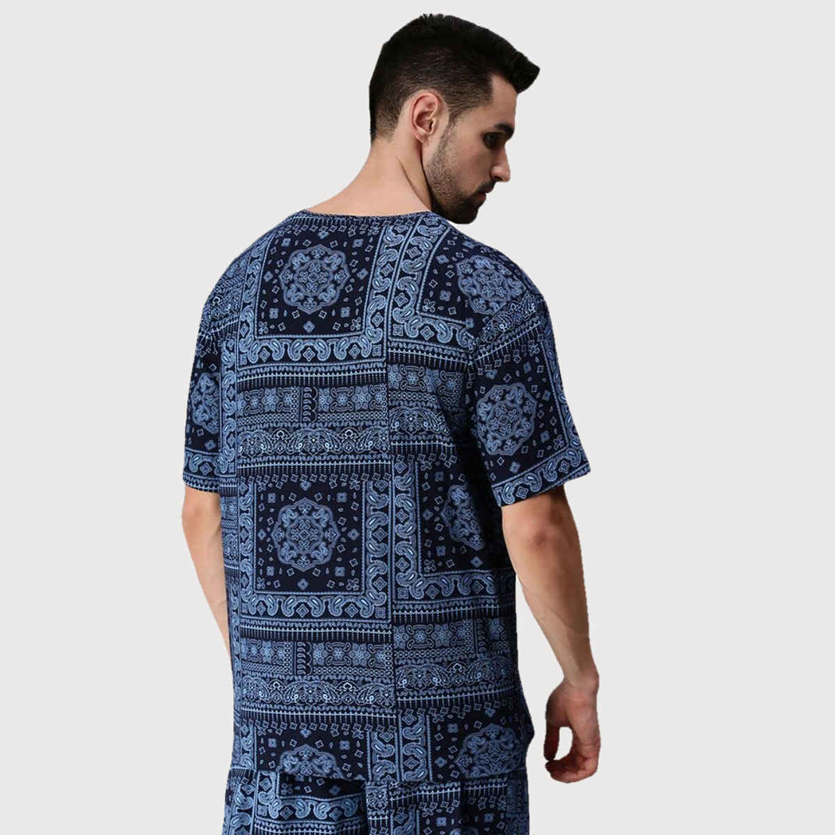 VEIRDO Men's Printed Oversized T-shirt | OS 100 785 NB | Navy Blue - L