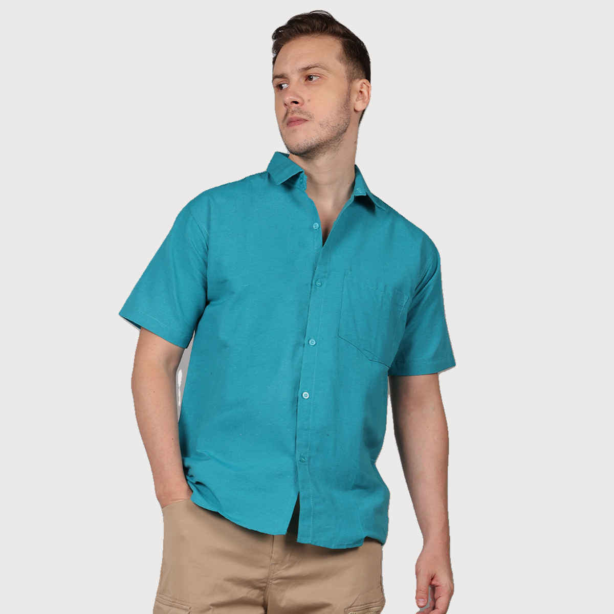 Mad Over Print Men's Teal Breeze Handloom Heritage Khadi Shirt - S
