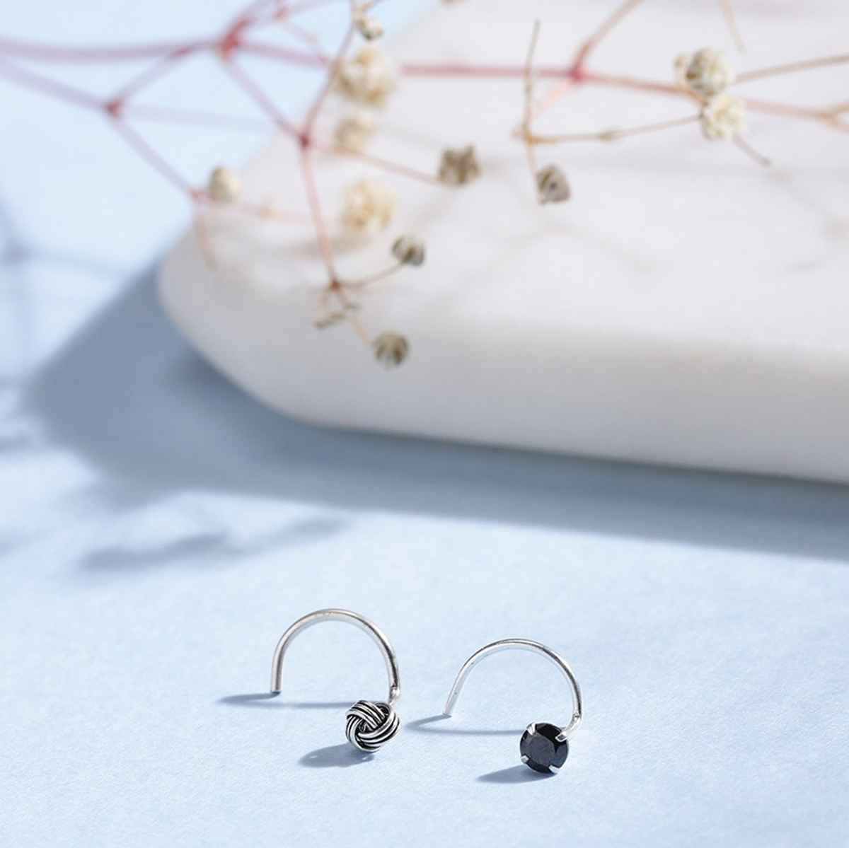 Zavya Dark Duo 925 Sterling Silver Nose Pin Set | Oxidised & Black Stone Designs | CNTH-10008