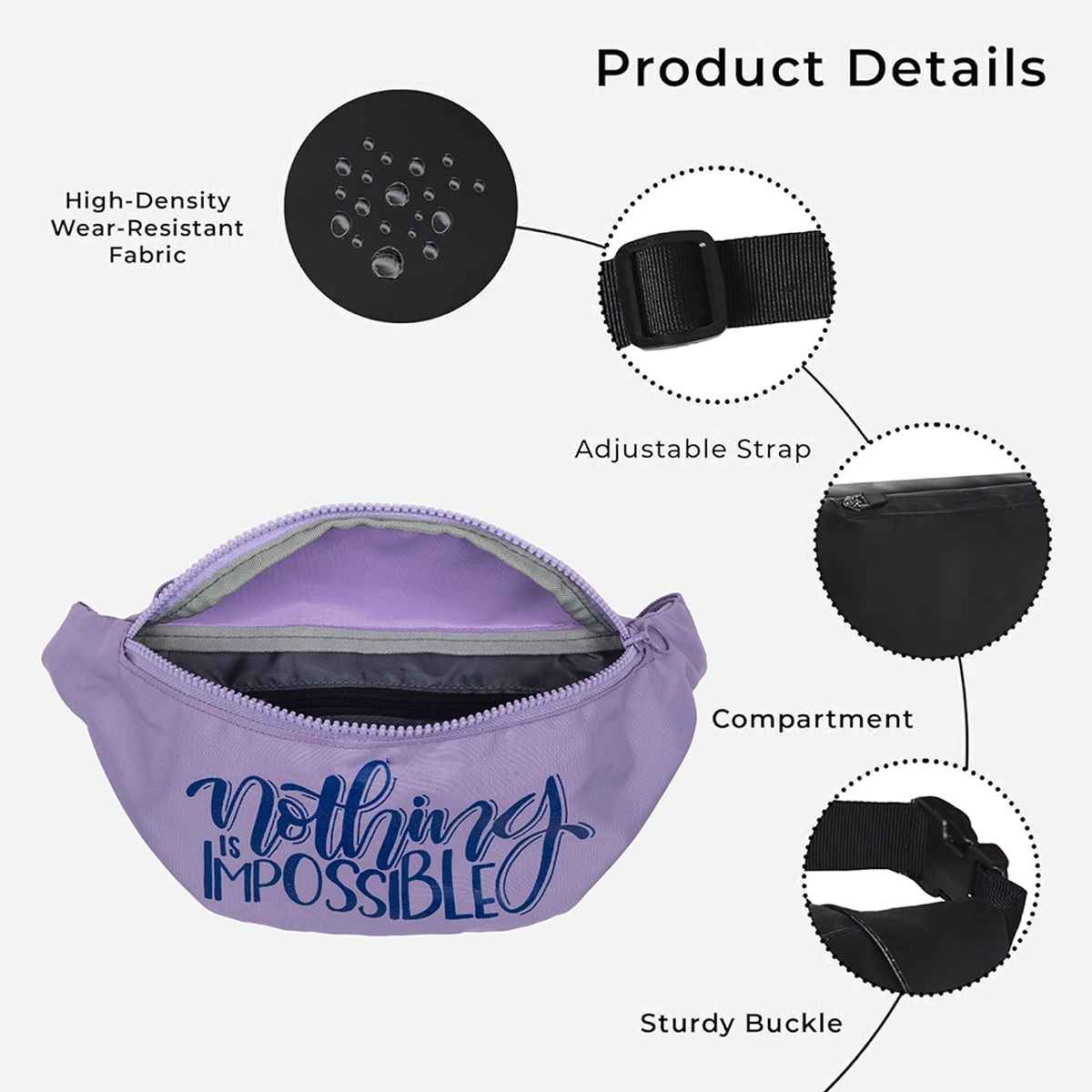 QIPS Unisex Polyester 2 L Waist Bag | Lavender - Free Size