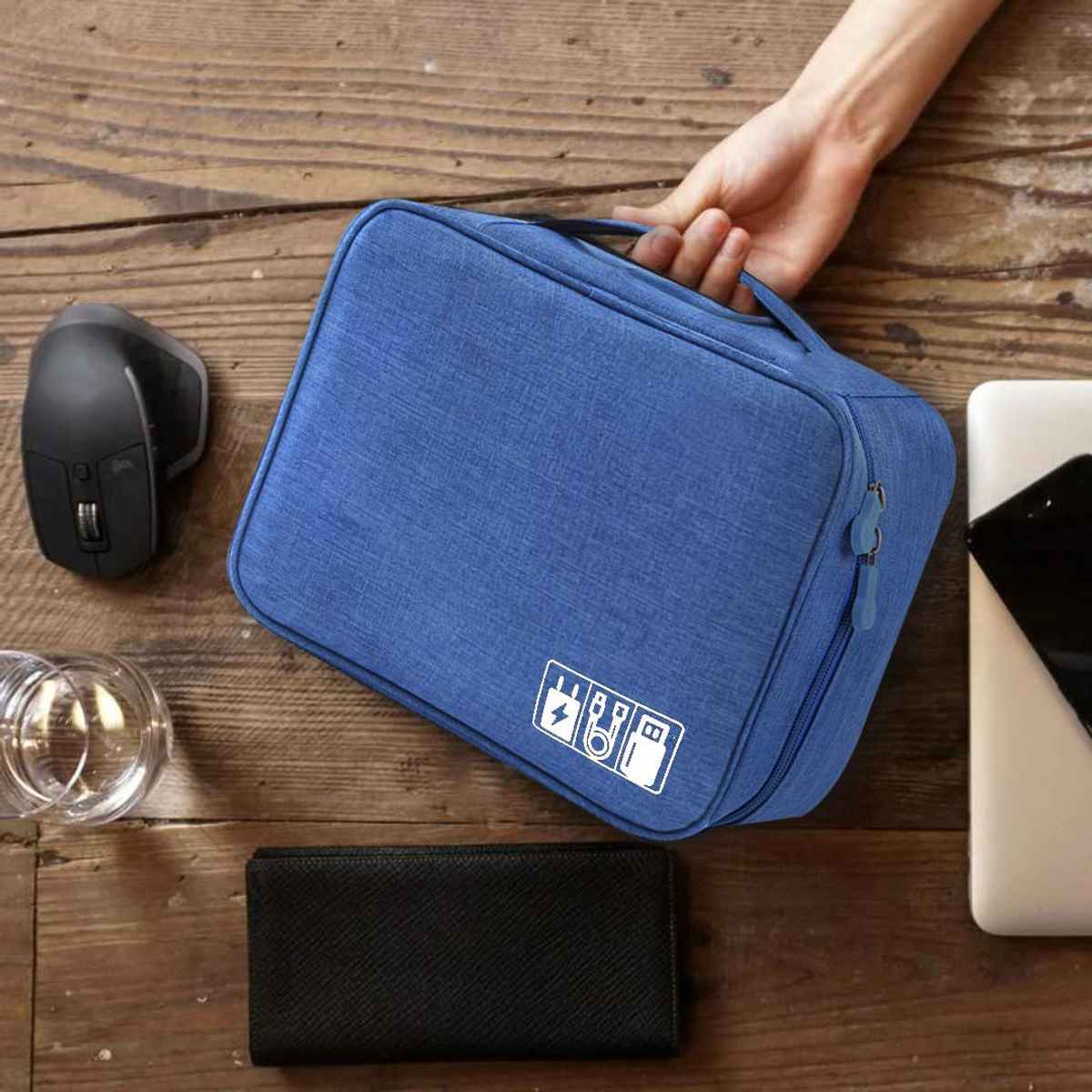 Awestuffs Gadget Organizer for Electronics Accessories, Cables, Phones | Blue