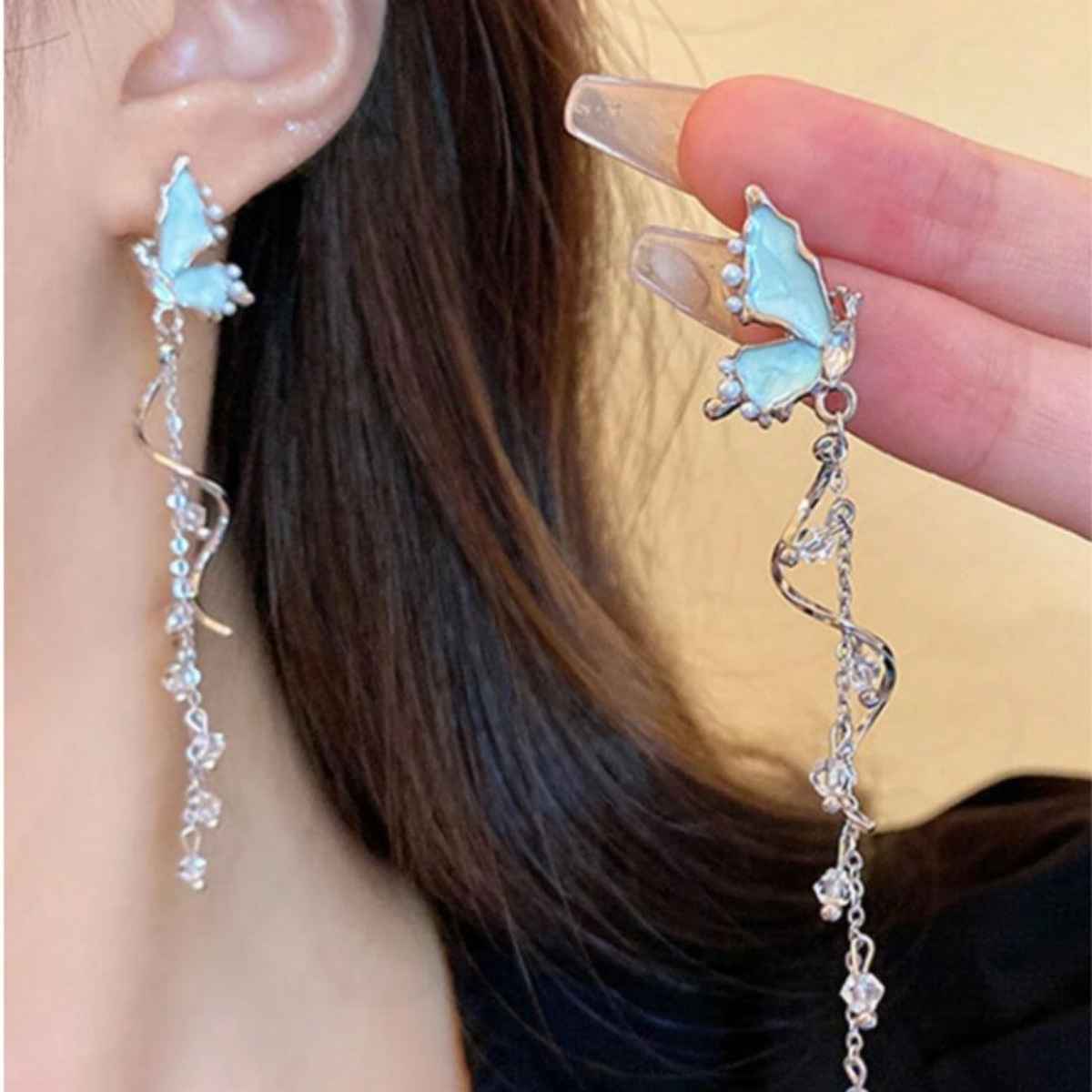 Estailo Fashion Mermaid Butterfly Earrings for Women | Stylish Lightweight Statement Jewellery | E0000904