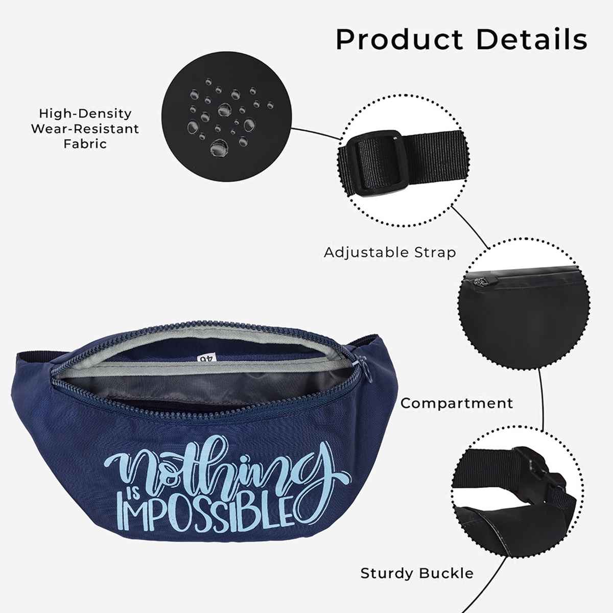 QIPS Unisex Polyester 1 L Waist Bag | Navy Blue