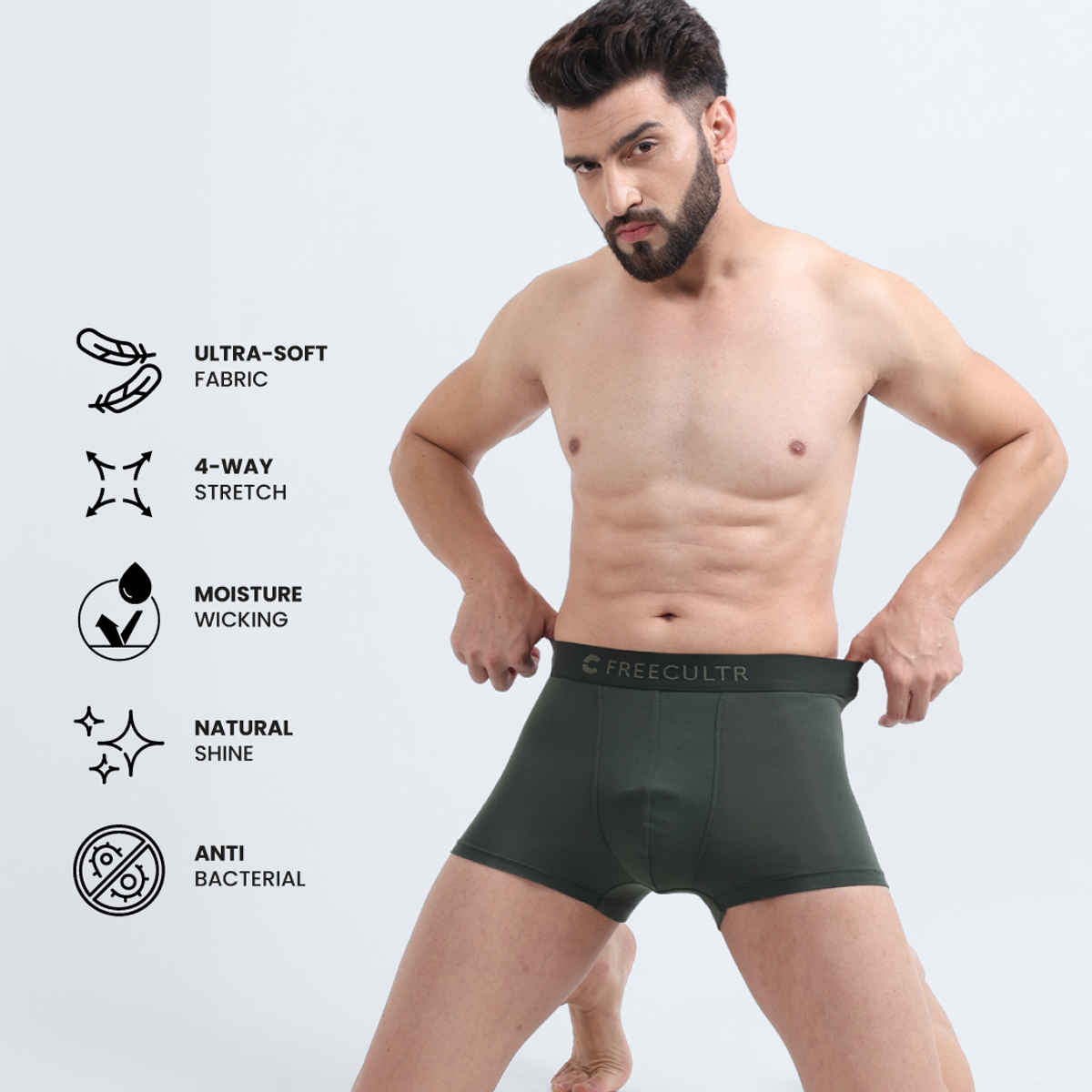 Freecultr Men's Underwear Micromodal Airsoft Trunk - Pack of 1 Avocado Green - XL