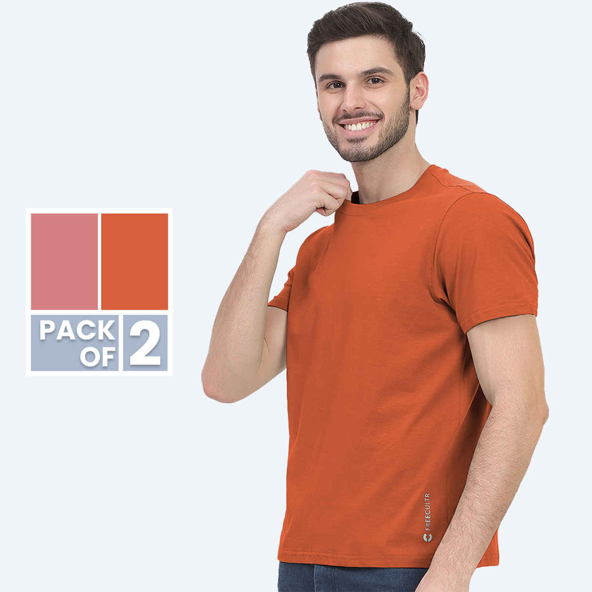 Freecultr Men's Organic Cotton T-shirts | Pack of 2 | Color Dusty Pink | Rust Orange | S