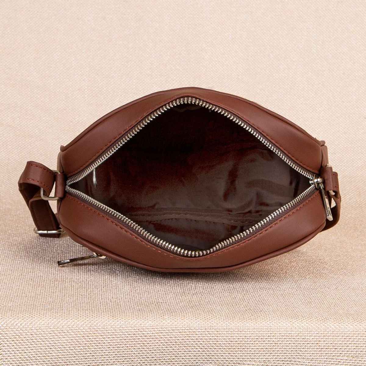 Zouk Women's Floral Vegan Leather and Handcrafted Fabric 2.4 L Sling Bag | Beige and Red - One Size