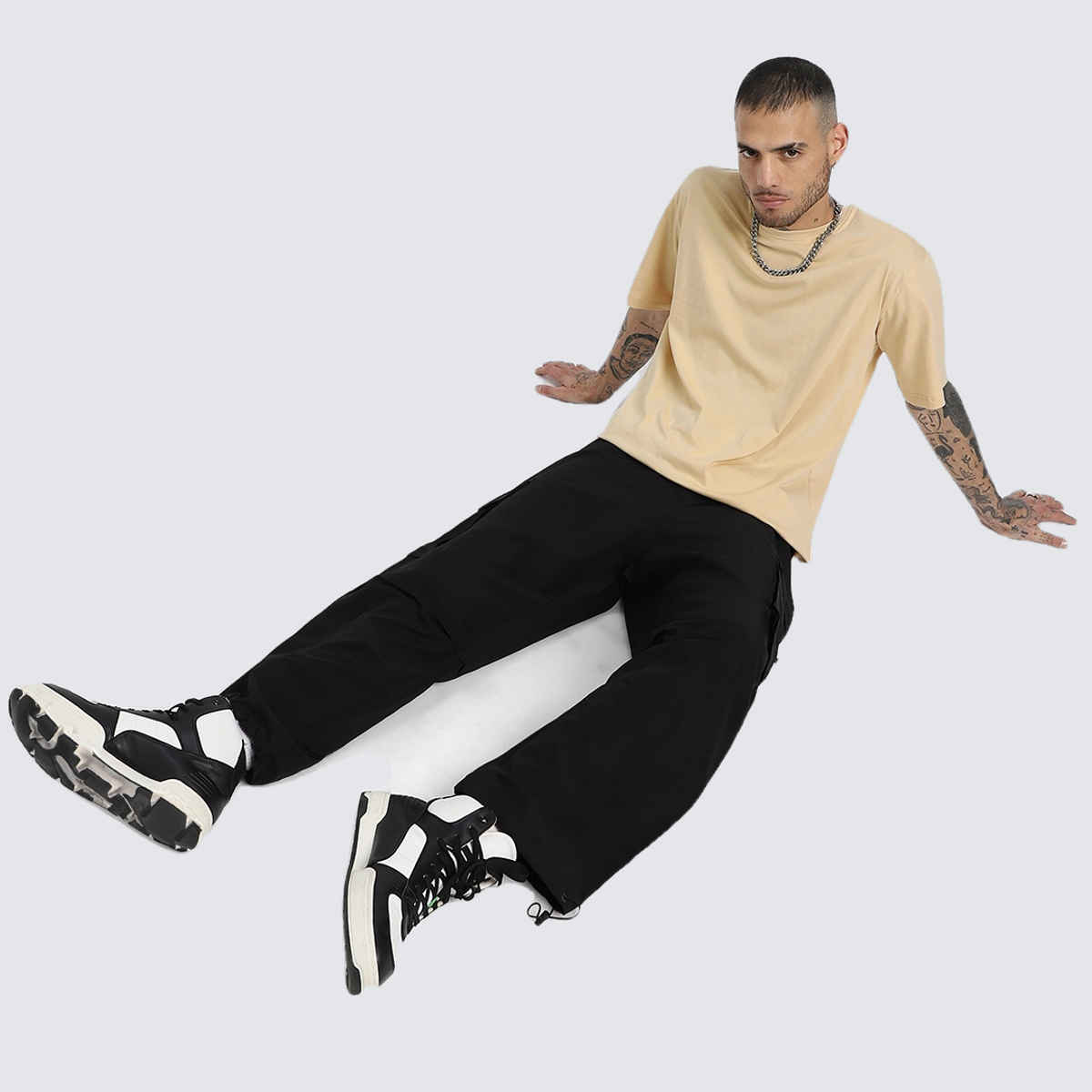 Veirdo Pure Cotton Oversized Fit Round Neck Swanwhite T-Shirt For Men - M