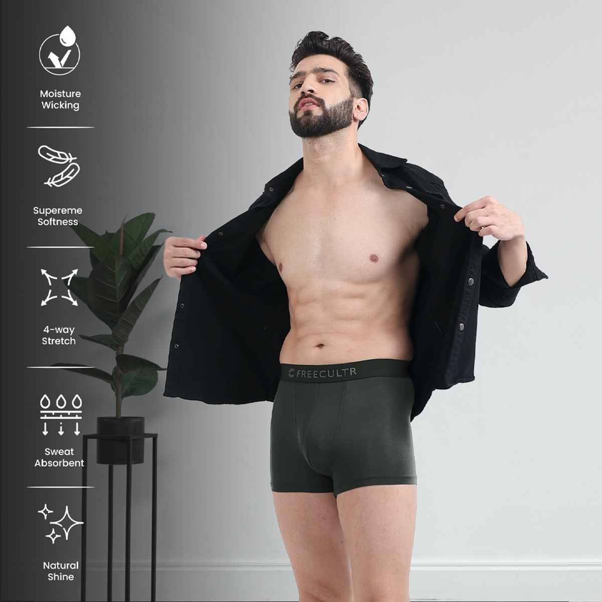 Freecultr Men's Underwear Micromodal Airsoft Trunk - Pack of 1 Avocado Green - S