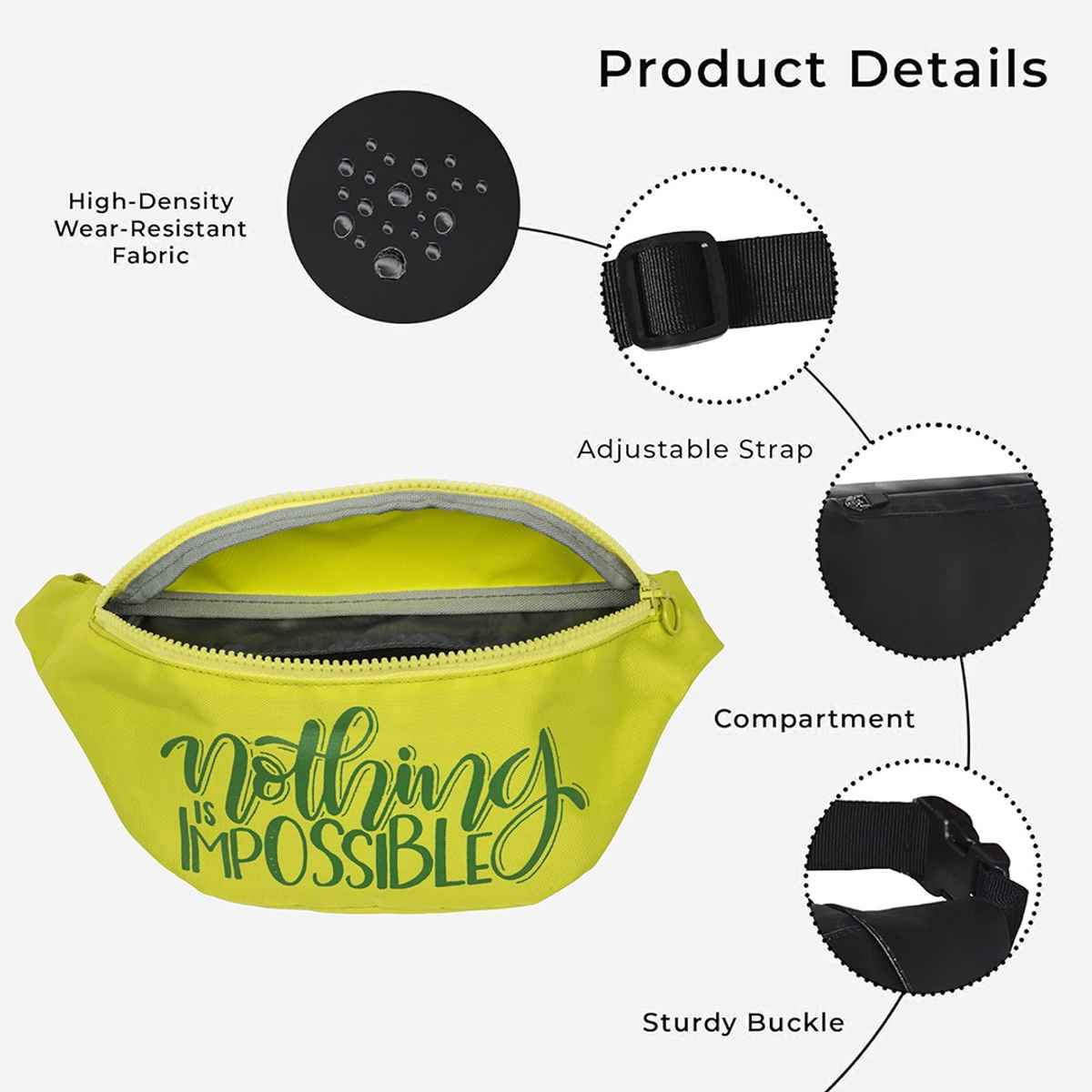 QIPS Unisex Polyester 2 L Waist Bag | Light Green - Free Size