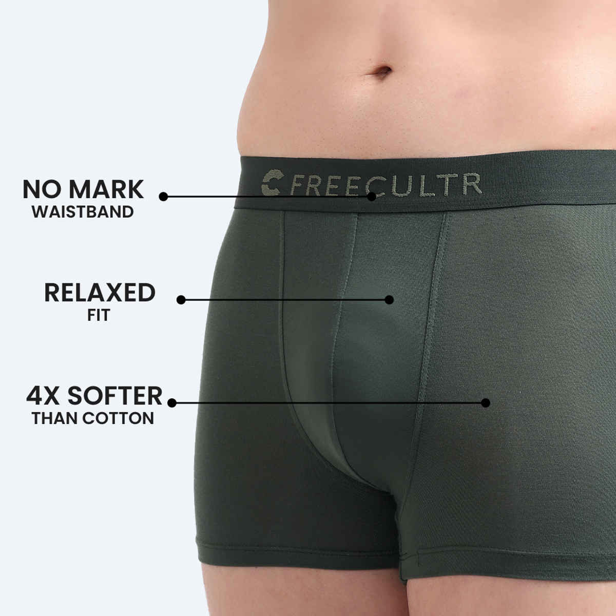 Freecultr Men's Underwear Micromodal Airsoft Trunk - Pack of 1 Avocado Green - XL