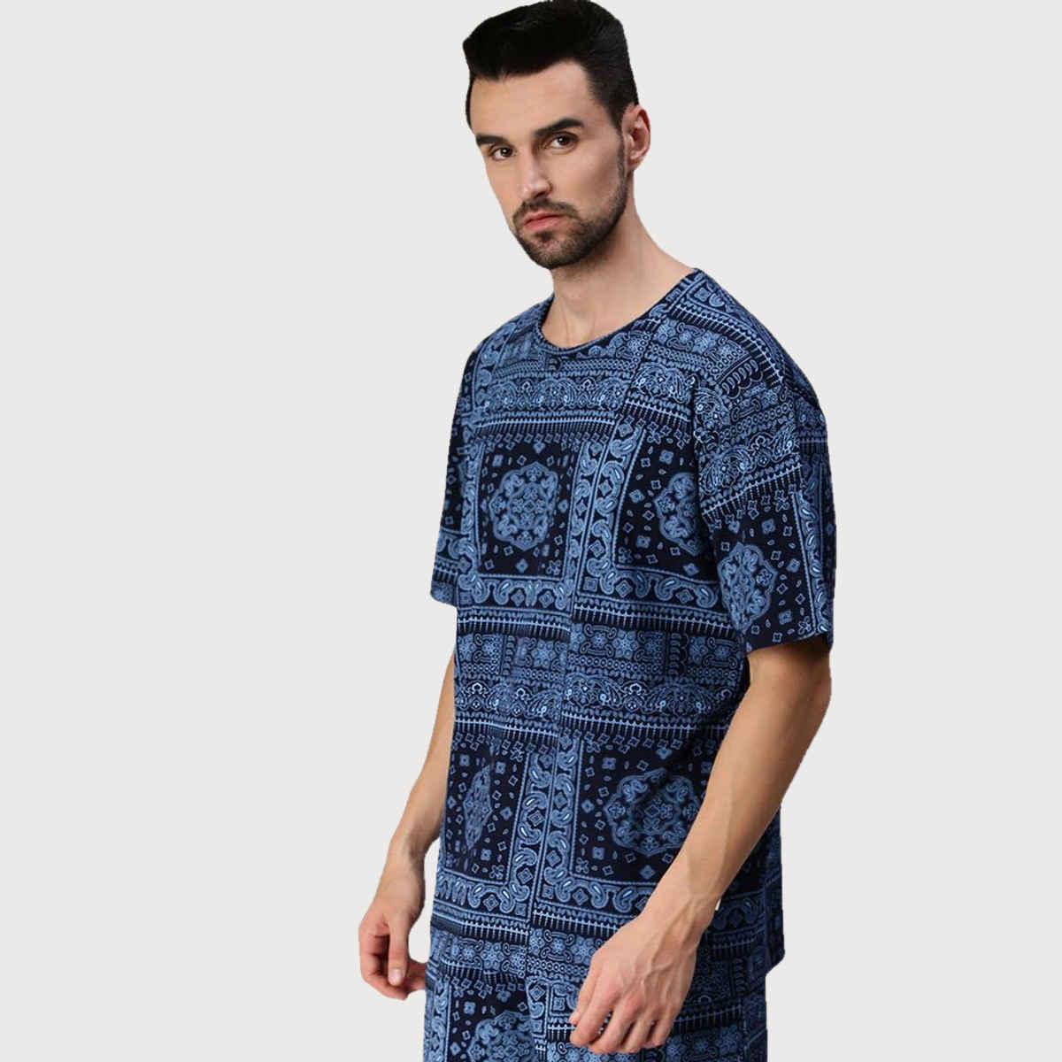 VEIRDO Men's Printed Oversized T-shirt | OS 100 785 NB | Navy Blue - S
