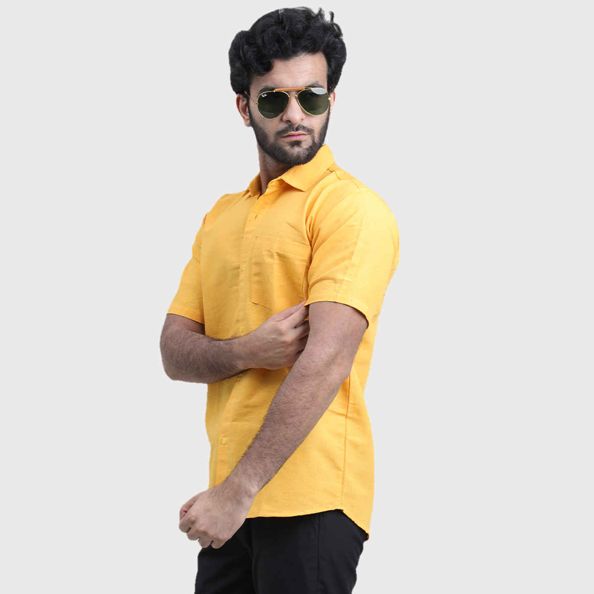 Mad Over Print Men's Mustard Classic Handloom Khadi Shirt - XXL
