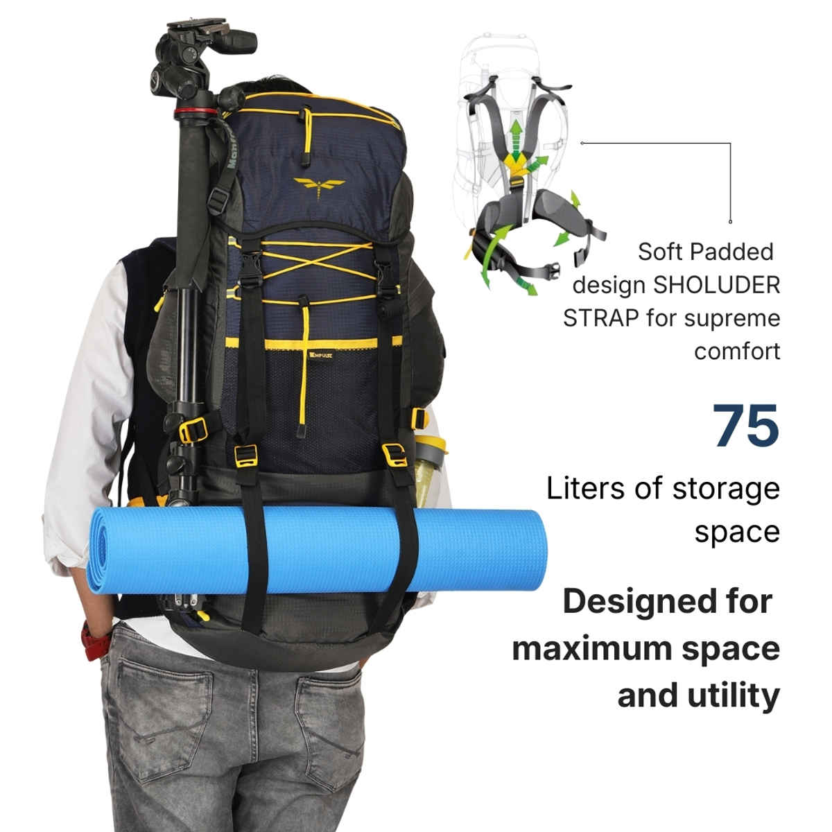 Impulse Banyan Trekking Rucksack with Rain Cover | Grey - 75 L