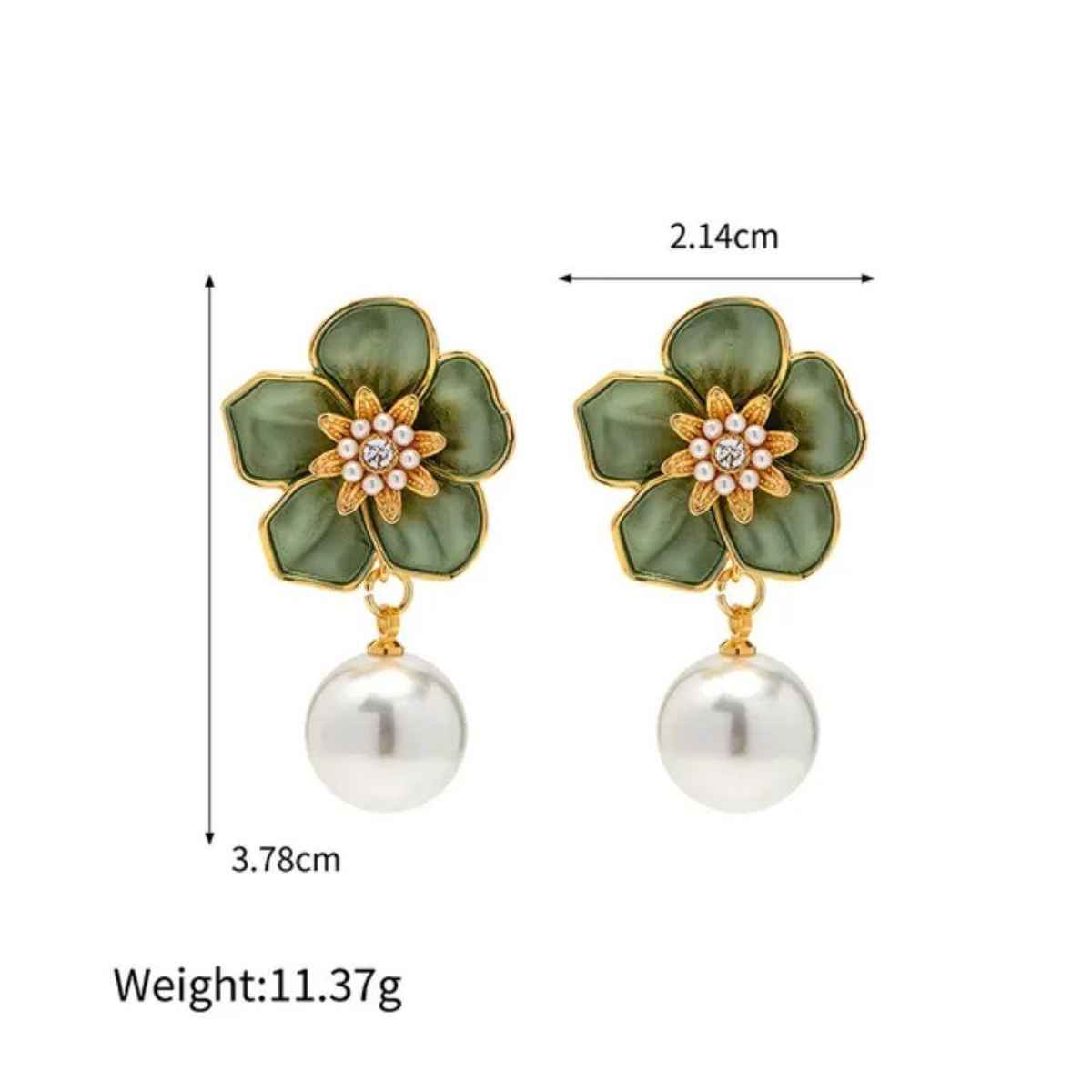 Estailo Fashion A Pearl Of Flower Earrings | E0001209 | Green