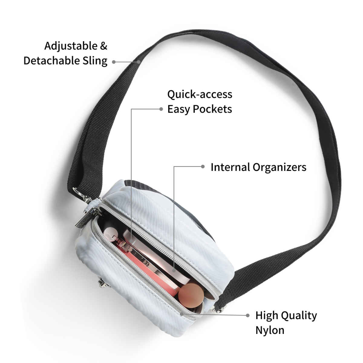 Fastrack Bags Women's Crossbody Sling Bag | Silver & Grey