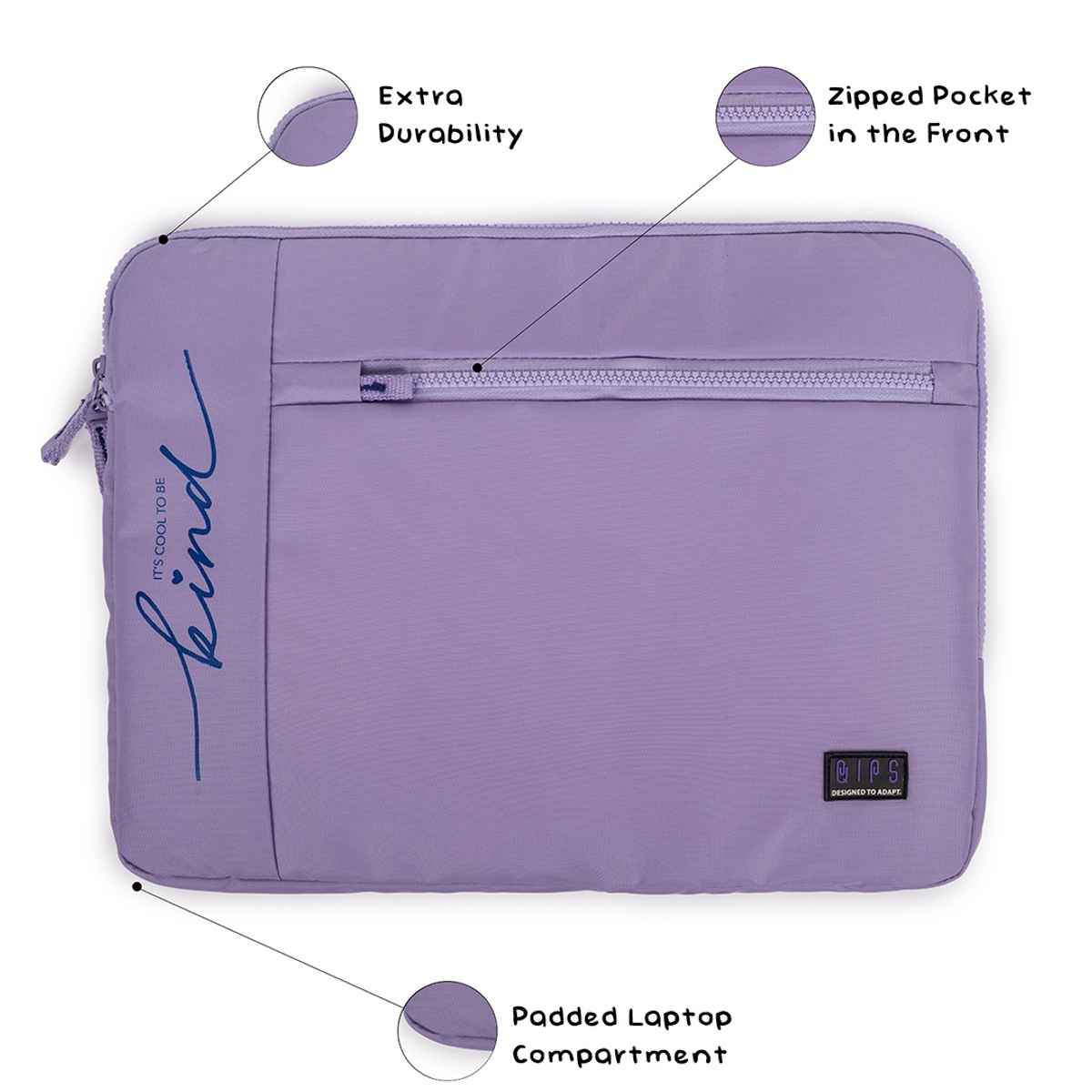 QIPS Unisex Solid PU Coated Polyester 15.6 L Laptop Sleeve | Lavender