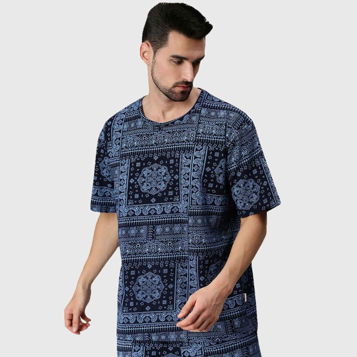 VEIRDO Men's Printed Oversized T-shirt | OS 100 785 NB | Navy Blue - L