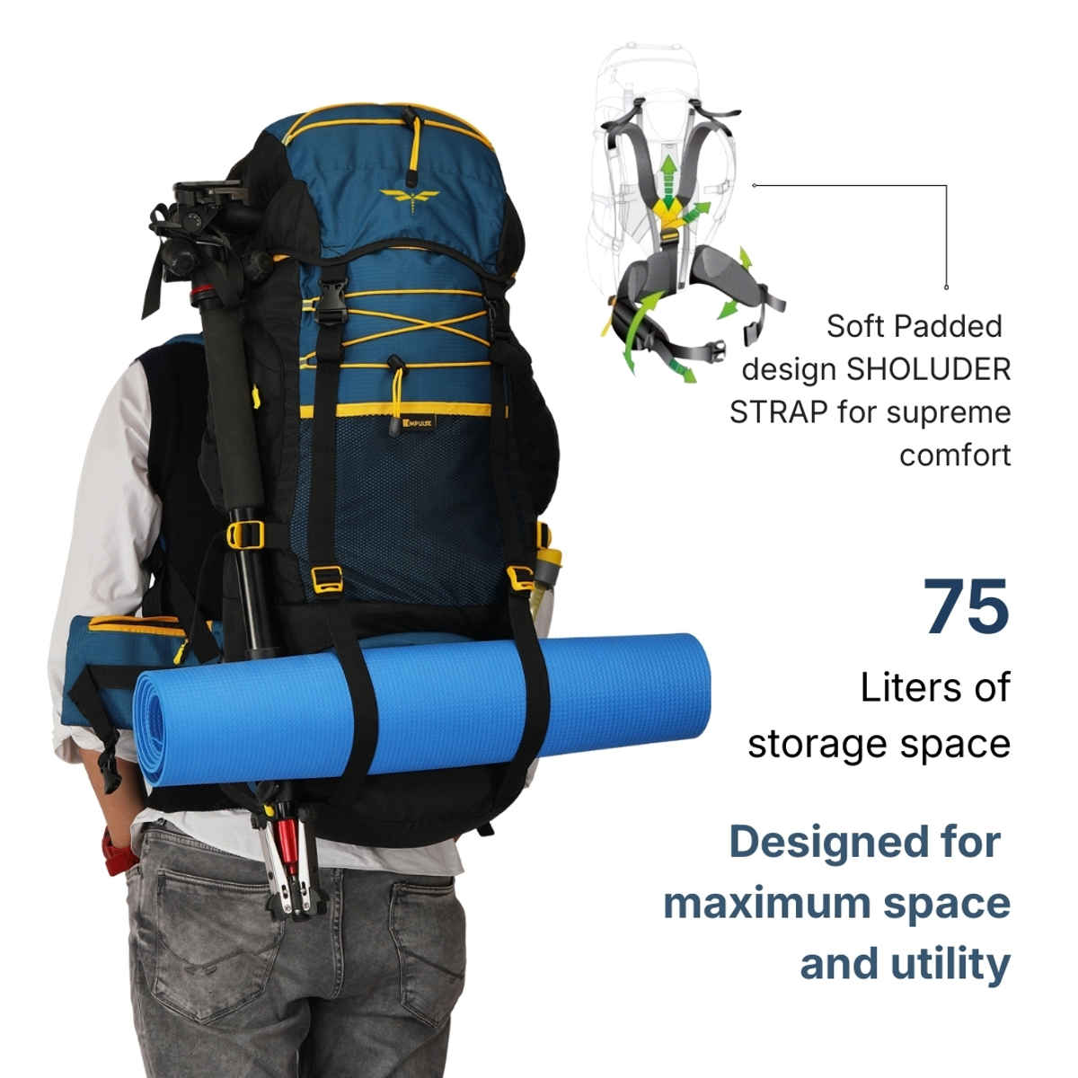 Impulse Banyan Trekking Rucksack with Rain Cover | Blue - 75 L