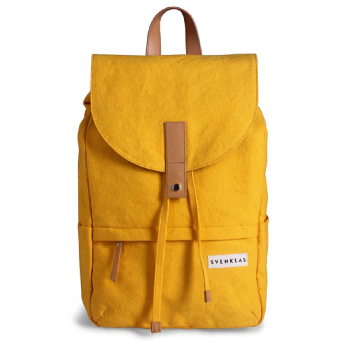Svenklas Unisex Solid Canvas and Genuine Leather 20 L Top Handle Backpack | Yellow - 16 Inches